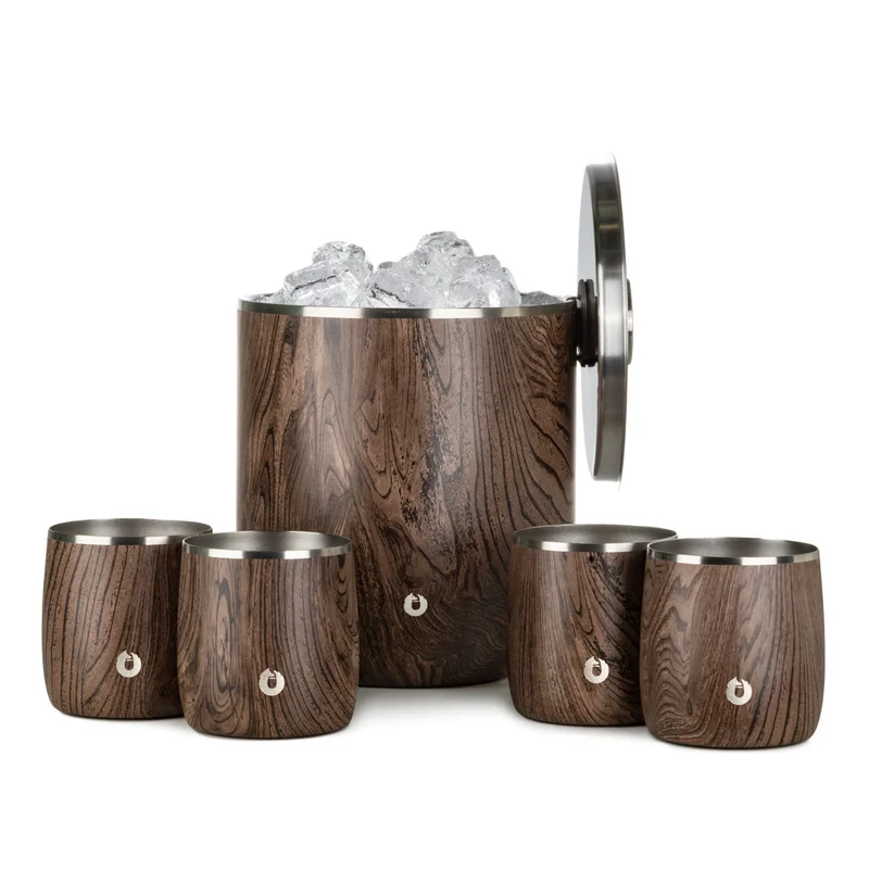 Ice Bucket and Rocks Glasses Barware Set