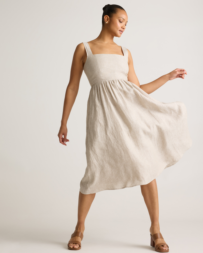 100% European Linen Fit & Flare Midi Dress