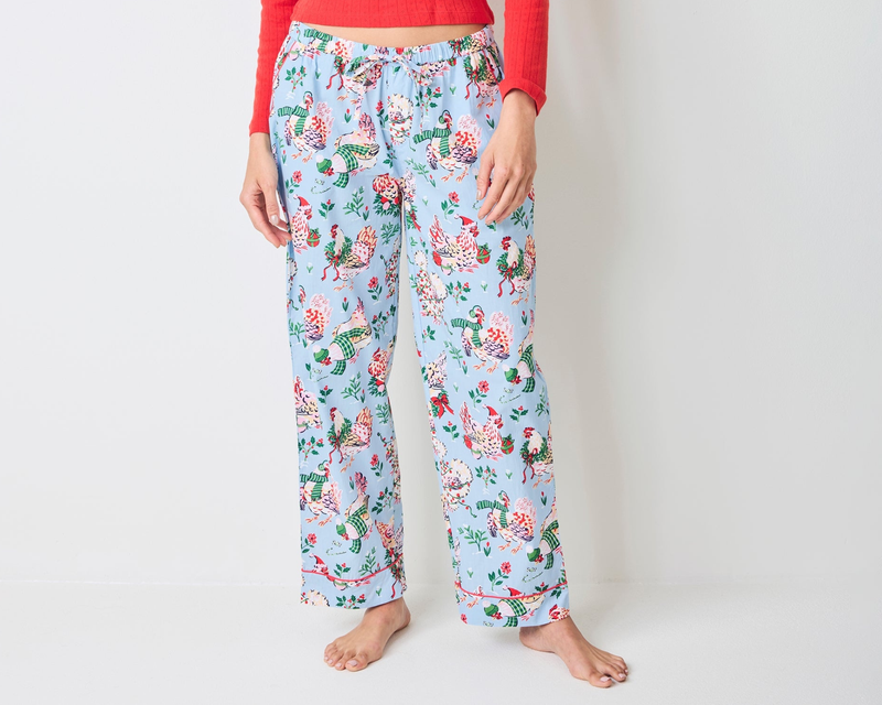 PJ Pants in Holiday Hens, Pale Blue