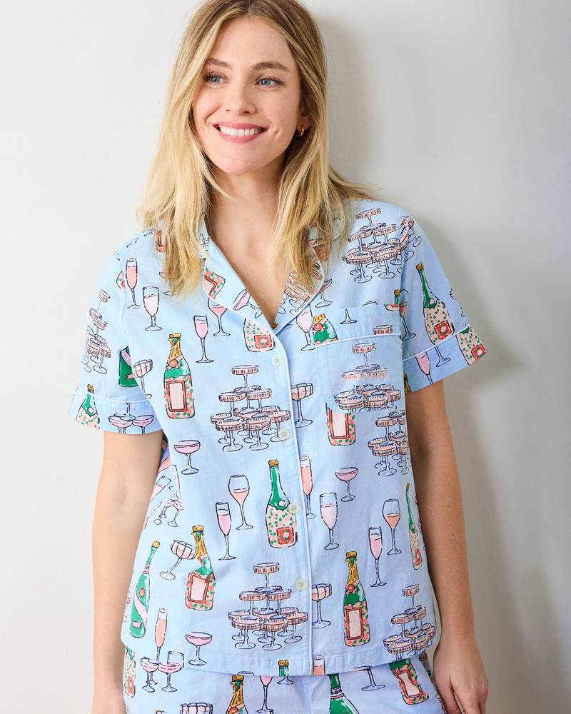 Short PJ Set Champagne Towers, Soft Blue