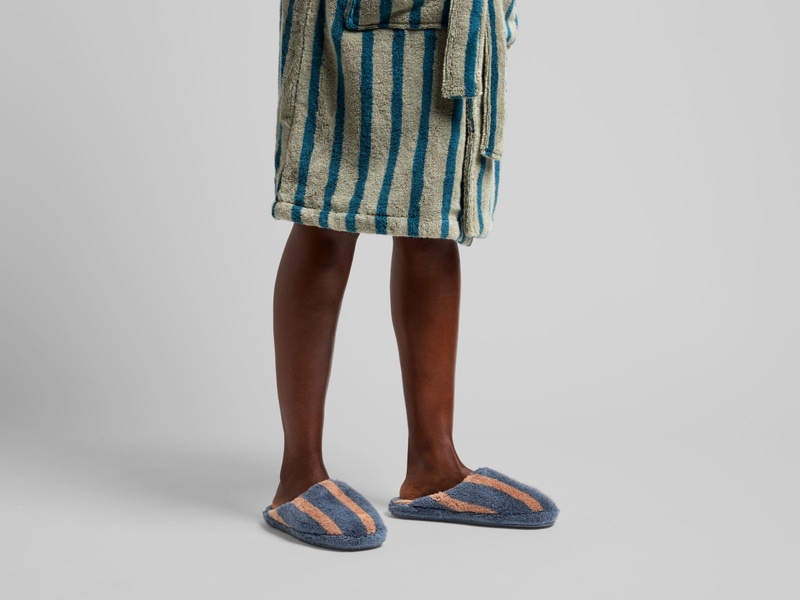 Terry Stripe Slippers, Dusk and Bone