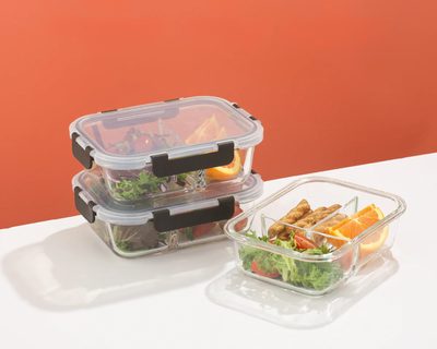 3-Section Meal Prep Storage Containers, Set of 5