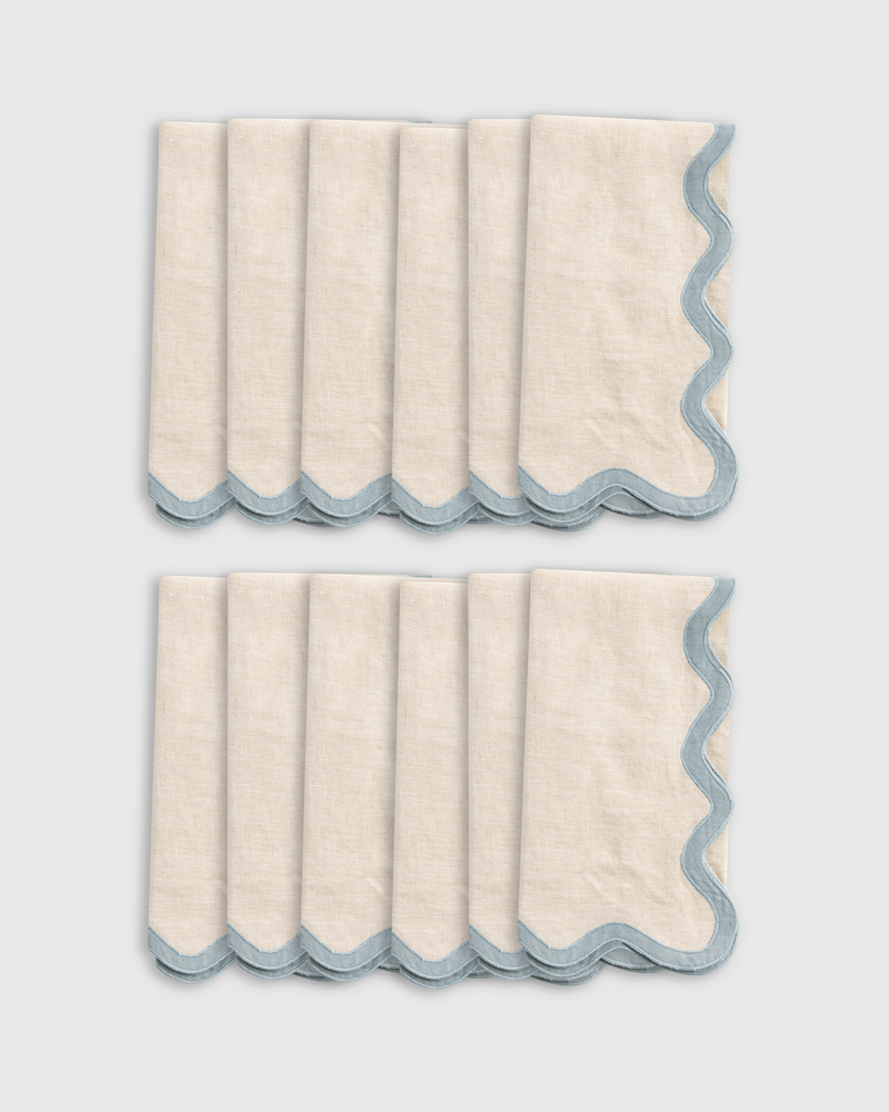 European Linen Scallop Edge Napkins, Set of 12