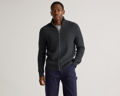 Mongolian Cashmere Fisherman Full-Zip Sweater