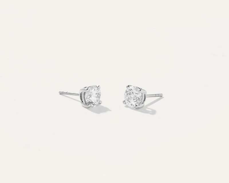 14K Gold Lab Grown 2 Carat Diamond Solitaire Studs