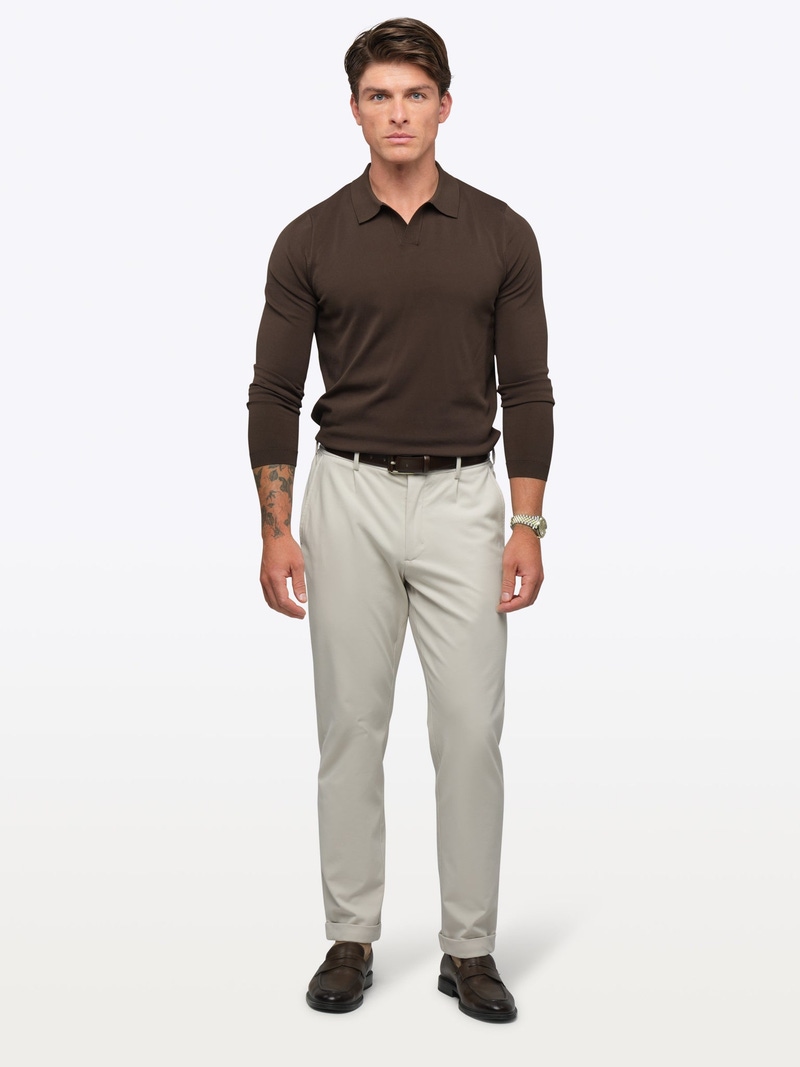 Men's Riviera Knit Long Sleeve Polo, Burnt Oak