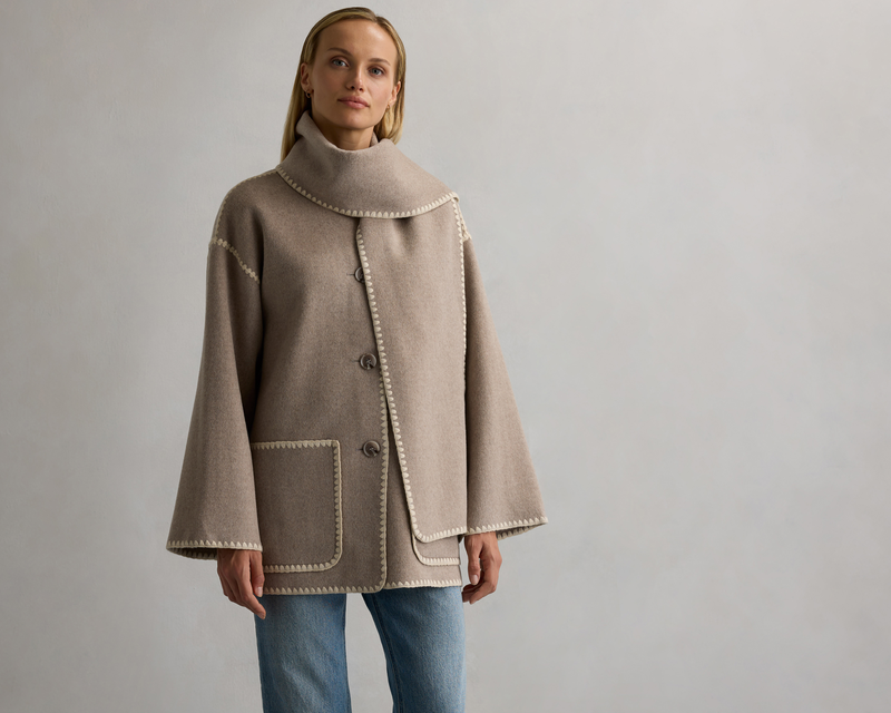 Double-Faced Merino Wool Scarf Coat