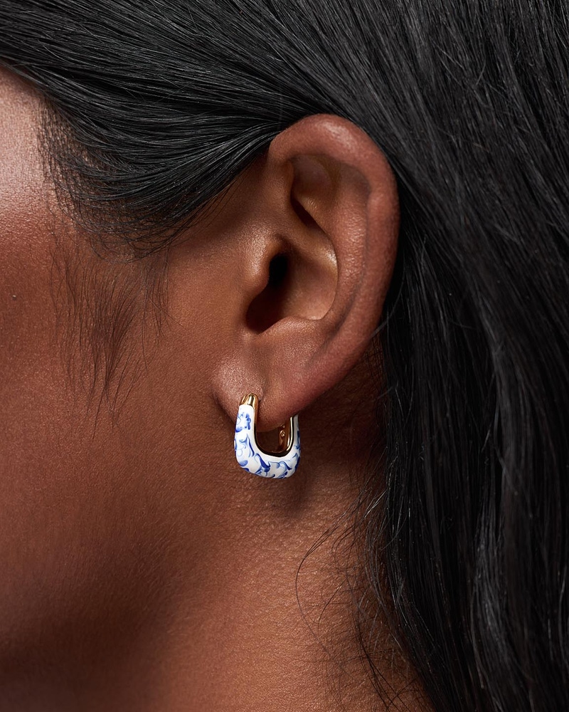 Dakota Mini Marble Blue Hoop Earrings