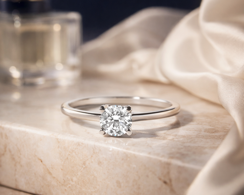 14K White Gold 1/2 Cttw Round Lab Grown Diamond 4 Prong Solitaire Engagement Ring