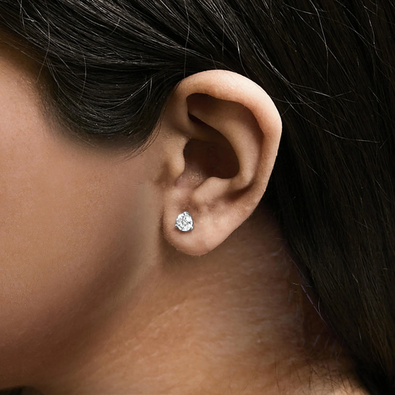 14K White Gold 3-Prong Martini Set Brilliant Round-Cut Solitaire Lab Grown Diamond Screwback Stud Earrings