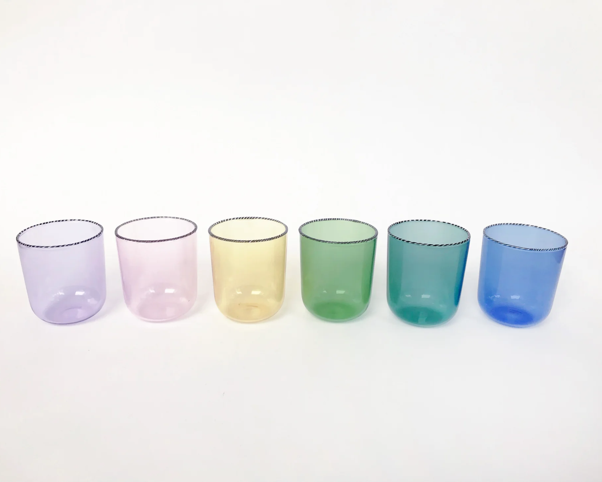 Rainbow Striped Rim Glasses, Set of 6 - Thumbnail 4