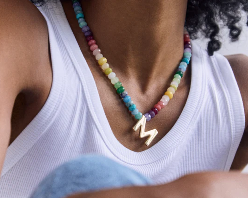 Semi-Precious Block Initial Necklace