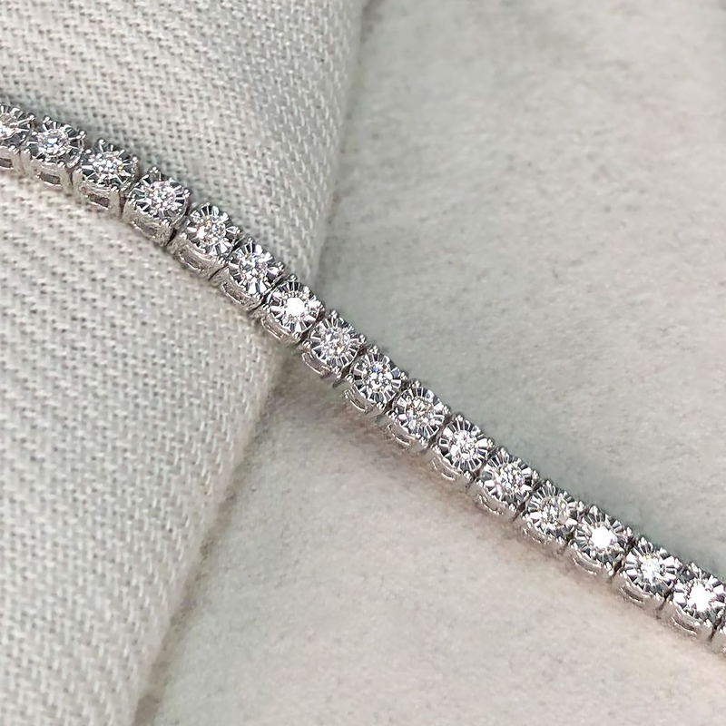 Sterling Silver Lab Grown Diamond Illusion-Set Miracle Plate Tennis Bracelet