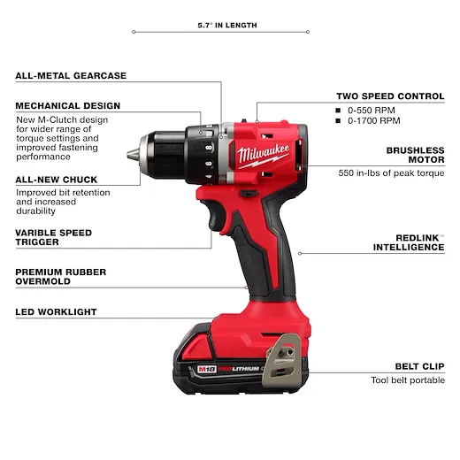 M18 Compact Brushless 2-Tool Combo Kit, Drill/Driver & Hex Impact Driver
