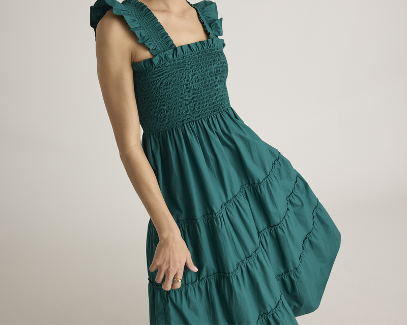 100% Organic Cotton Smocked Poplin Midi Dress