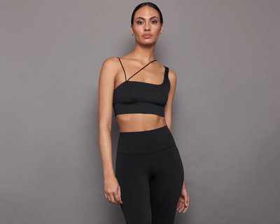 Asymmetrical Strappy Bra in Diamond Compression, Black