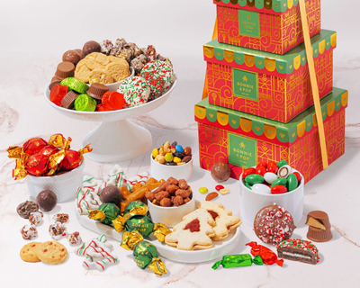 Three-Tier Tower of Holiday Chocolates, Caramels & Treats