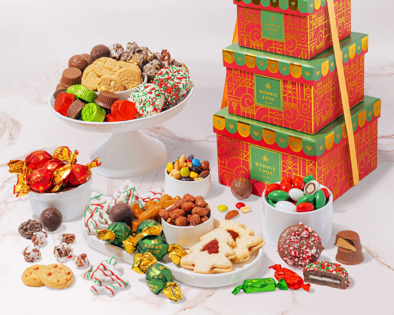 Three-Tier Tower of Holiday Chocolates, Caramels & Treats