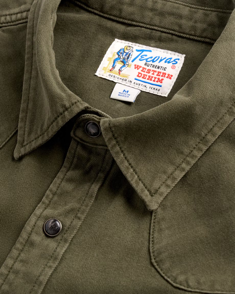 Men's Denim Long Sleeve Pearl Snap Shirt, Dark Olive