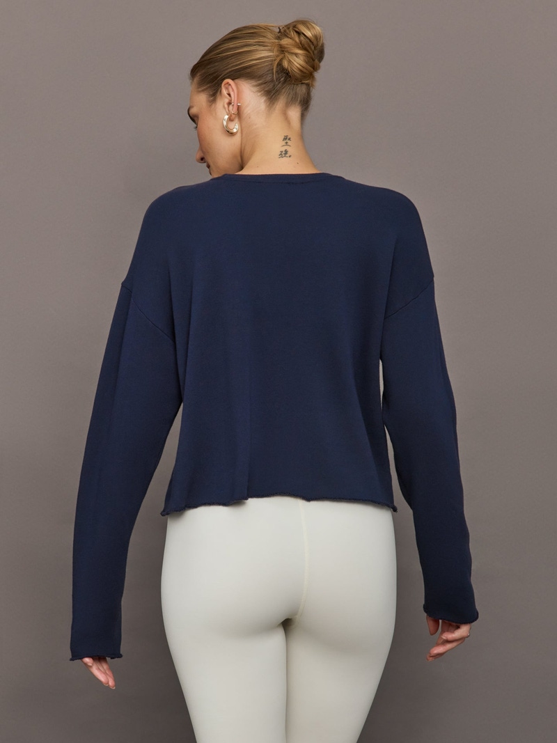 Crew Neck Sweatshirt in French Terry, Navy Blazer