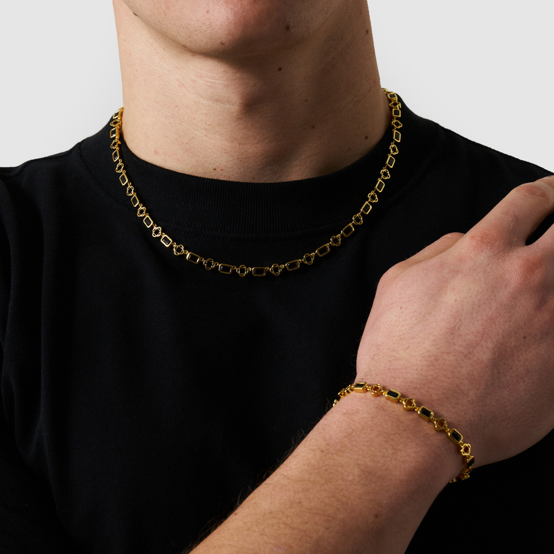 Gold Onyx Gemstone Clover Bracelet