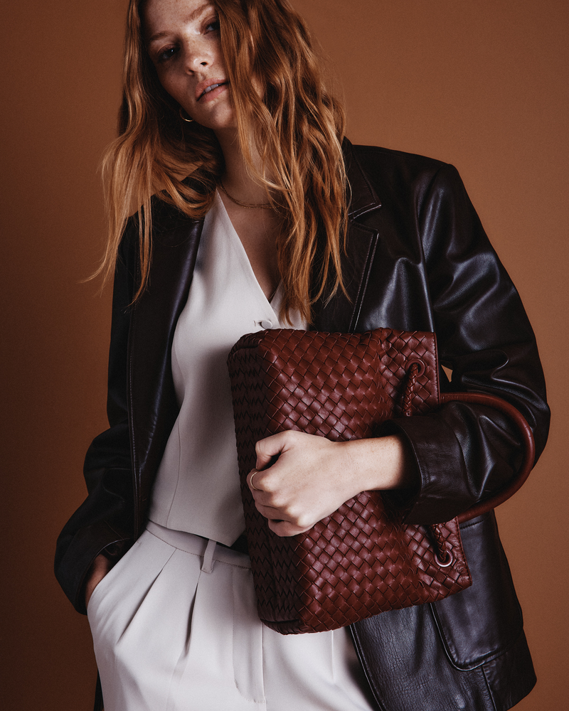 Large Italian Leather Handwoven Satchel