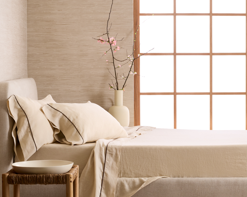 European Linen Piped Pillowcase Set, Standard