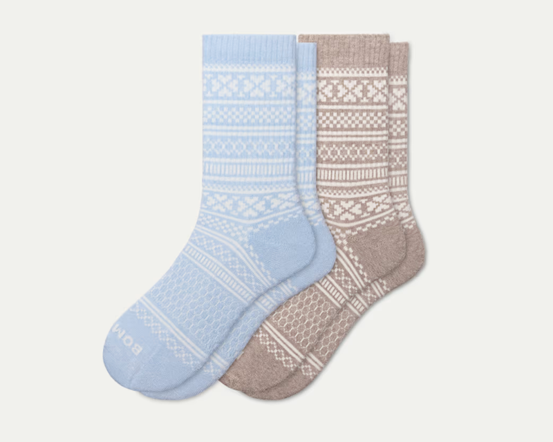 Women's Fair Isle Half Calf Sock 2-Pack Ornament Gift Box