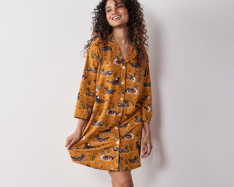 Sleep Shirt in Fancy Ducks, Mustard