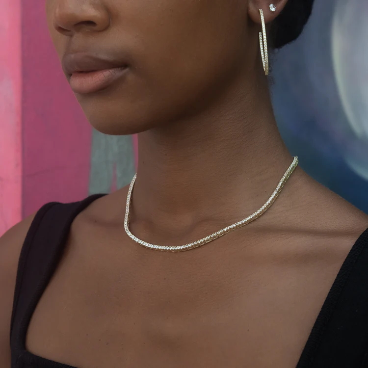 Women's 2mm Round Cut CZ Tennis Necklace