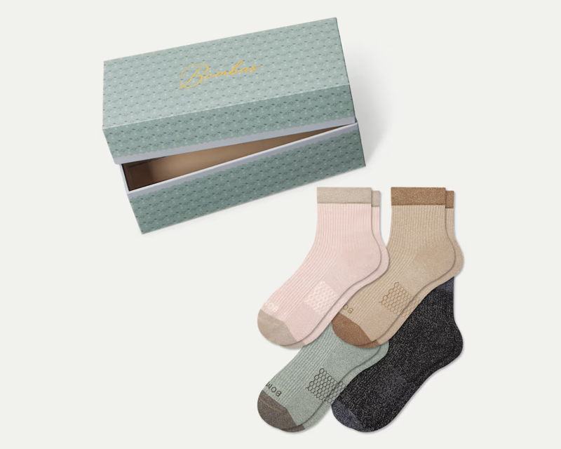 Women's Sparkle Modern Rib Quarter Sock 4-Pack Gift Box