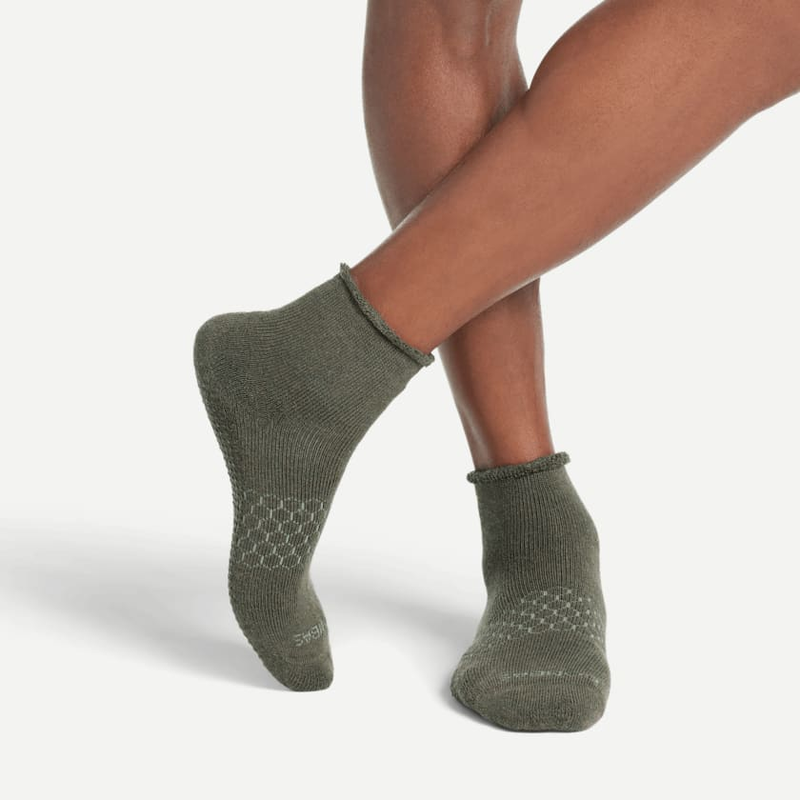 Men's Merino Wool Blend Roll-Top Gripper House Socks