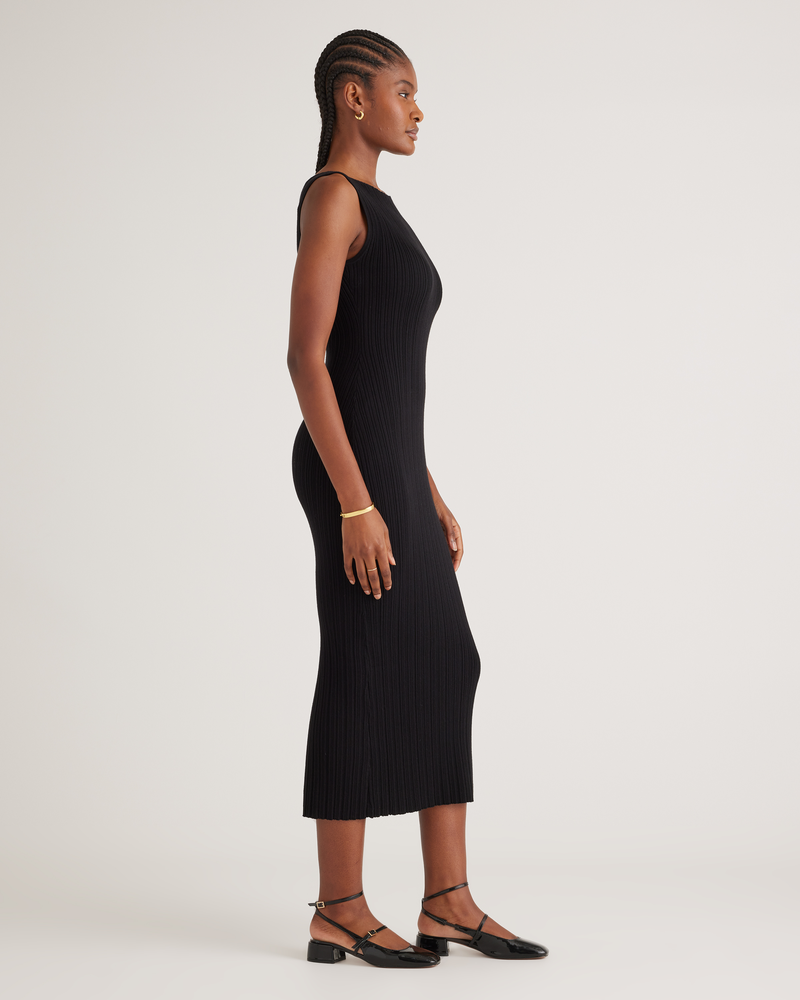 Cotton Cashmere Ribbed Sleeveless Midi Dress