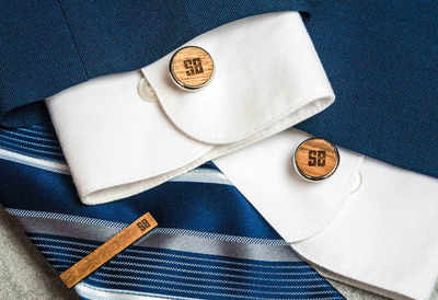 Personalized Zebrawood Cufflink & Tie Bar Set