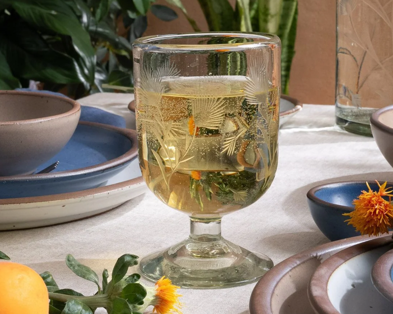 Etched Thistle Wine Glass Set of 4