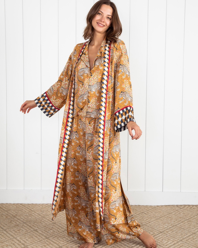 Eco Satin Robe in Bagheera, Tobacco