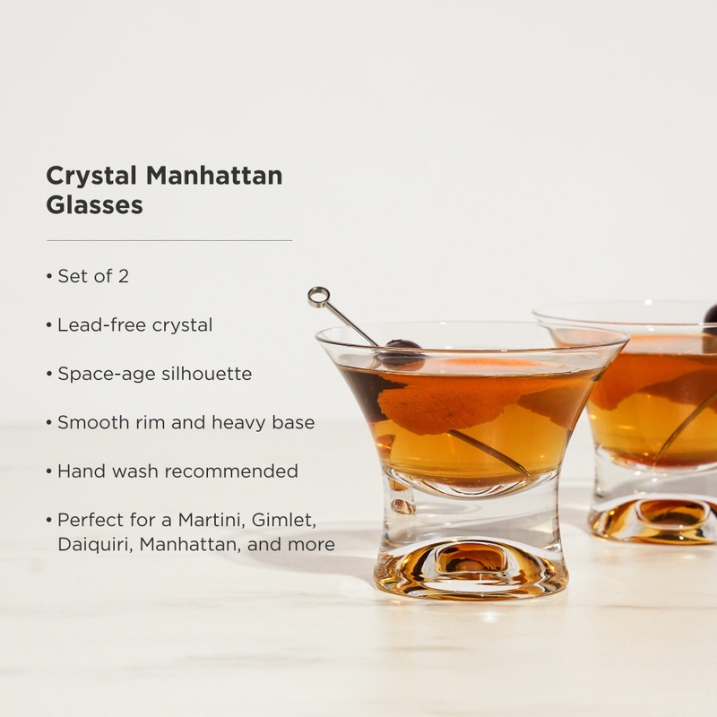 Heavy Base Stemless Crystal Manhattan Glasses, Set of 2