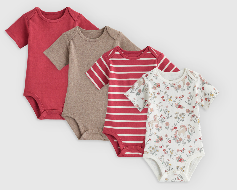 Baby Organic Cotton Short Sleeve Bodysuit 4 Pack