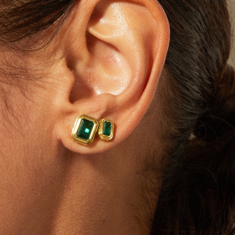 Lab Grown Emerald Heirloom Stud Earrings