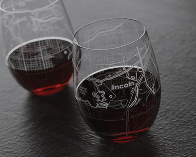 Home Town Map Stemless Wine Glass, Set of 2