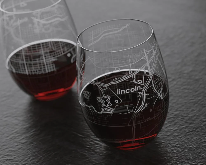 Home Town Map Stemless Wine Glass, Set of 2