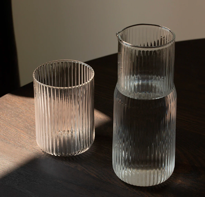 Stackable Ribbed Carafe and Glass Set
