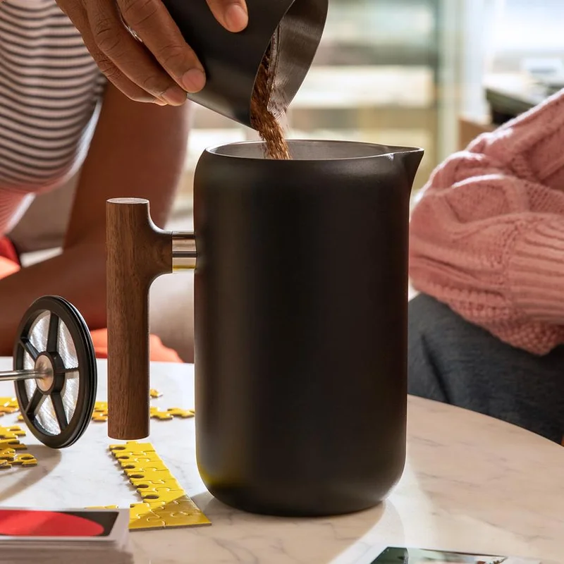 Clara French Press, Matte Black + Walnut