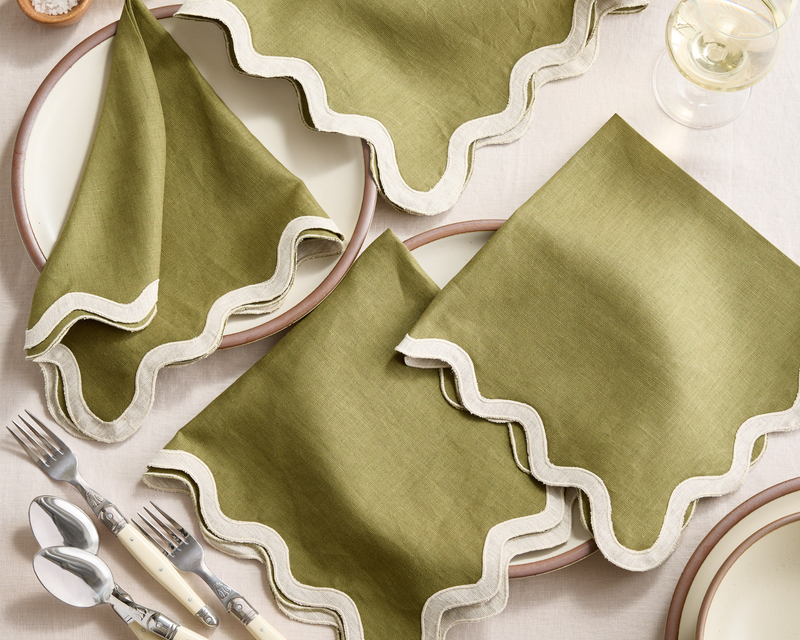 European Linen Scallop Edge Napkins, Set of 8