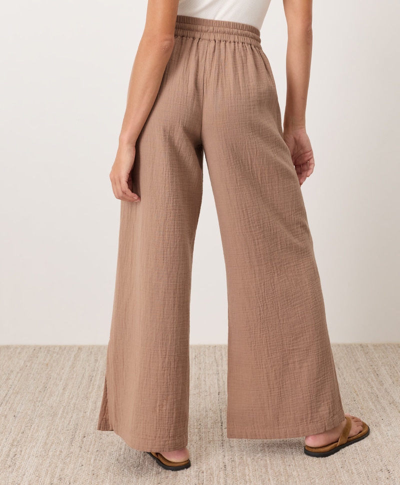 Women's Organic Coastal Double Gauze Split Hem Pant, Driftwood Brown