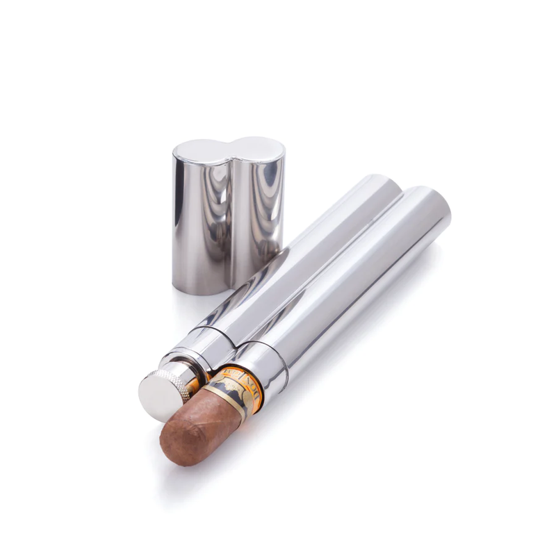 Stainless Steel Cigar Holder and 2oz Flask