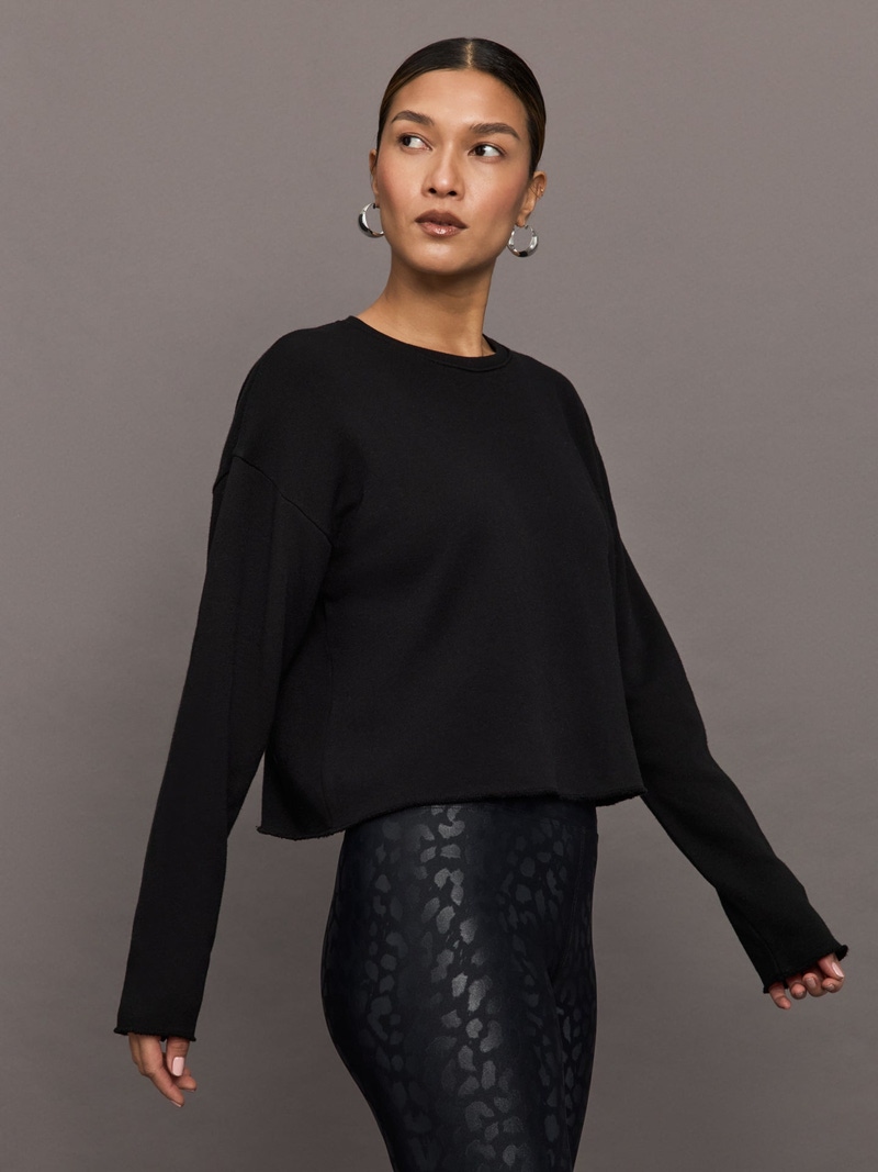 Crew Neck Sweatshirt in French Terry, Black