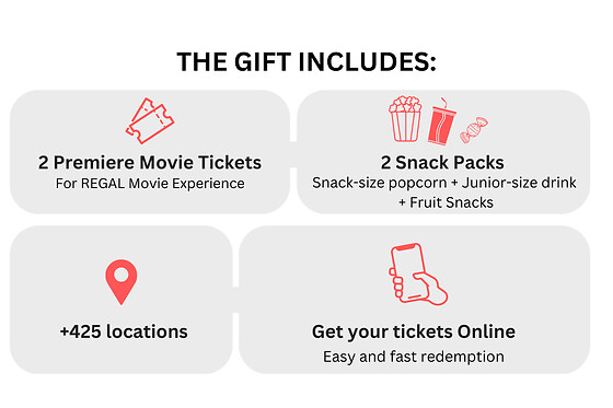 Regal Movie Bundle, 2 Tickets and 2 Snack Packs