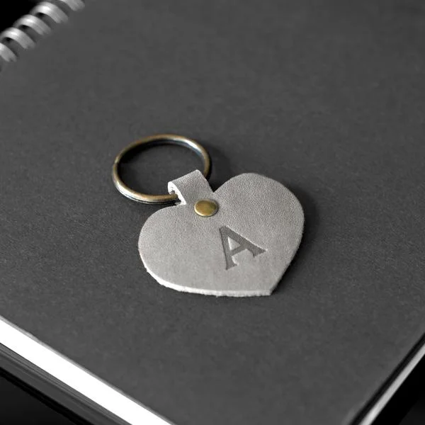 Monogrammed Leather Heart Keychain