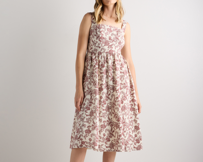 100% European Linen Fit & Flare Midi Dress